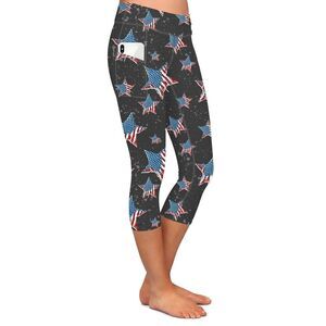 Americana USA Flag Star Pocket Capri Soft Leggings